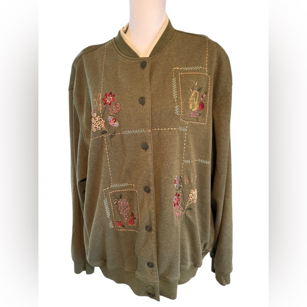 Women’s Vintage Alfred Dunner Olive Knit Cardigan Sweater size XL EUC